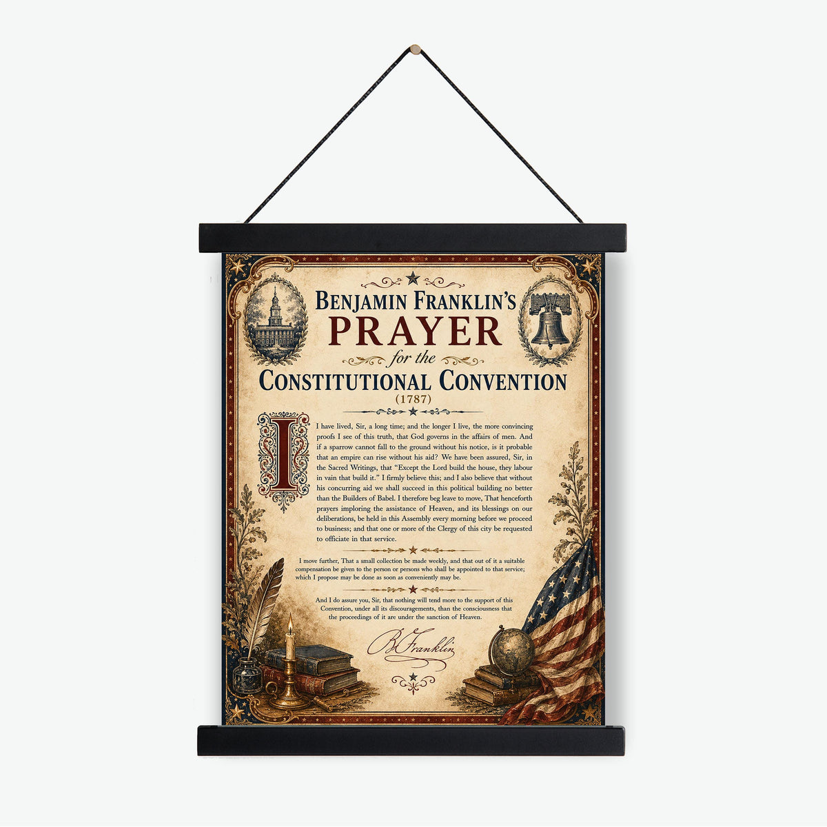 Benjamin Franklin Prayer Art Print | Constitutional Convention | American History | USA Home Decor