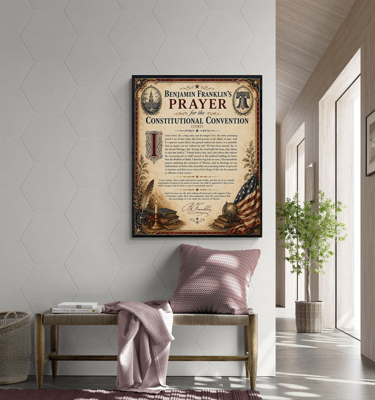 Benjamin Franklin Prayer Art Print | Constitutional Convention | American History | USA Home Decor