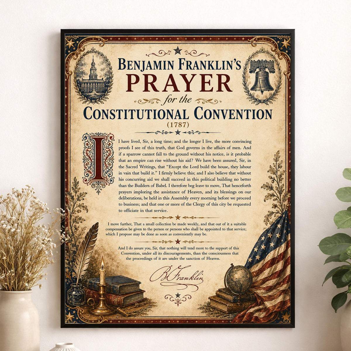 Benjamin Franklin Prayer Art Print | Constitutional Convention | American History | USA Home Decor
