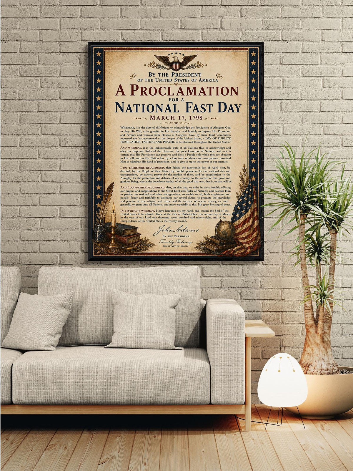 National Fast Day Art Print | 1798 John Adams Quote | American History | USA Home Decor