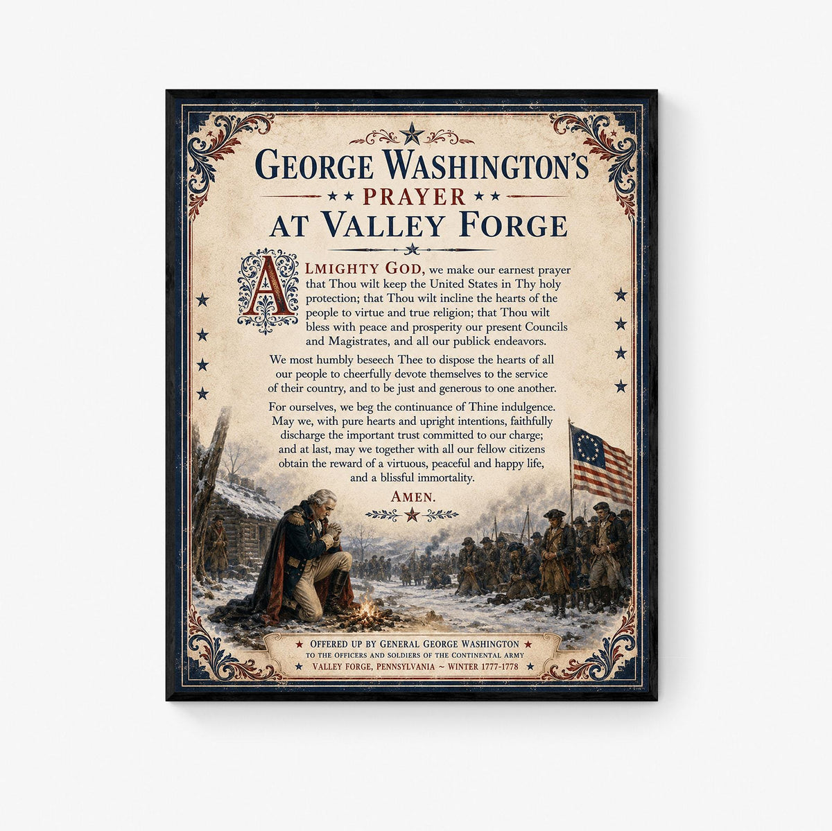 George Washington Prayer Art Print | Valley Forge | American History | USA Home Decor