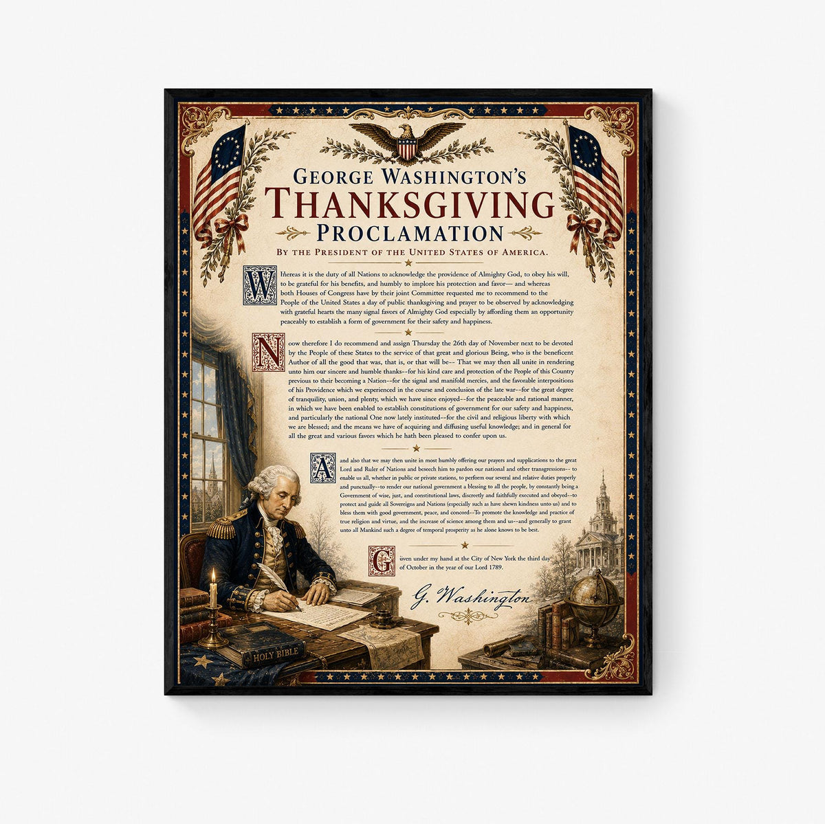 George Washington Thanksgiving Art Print | Patriotic | American History | USA Home Decor