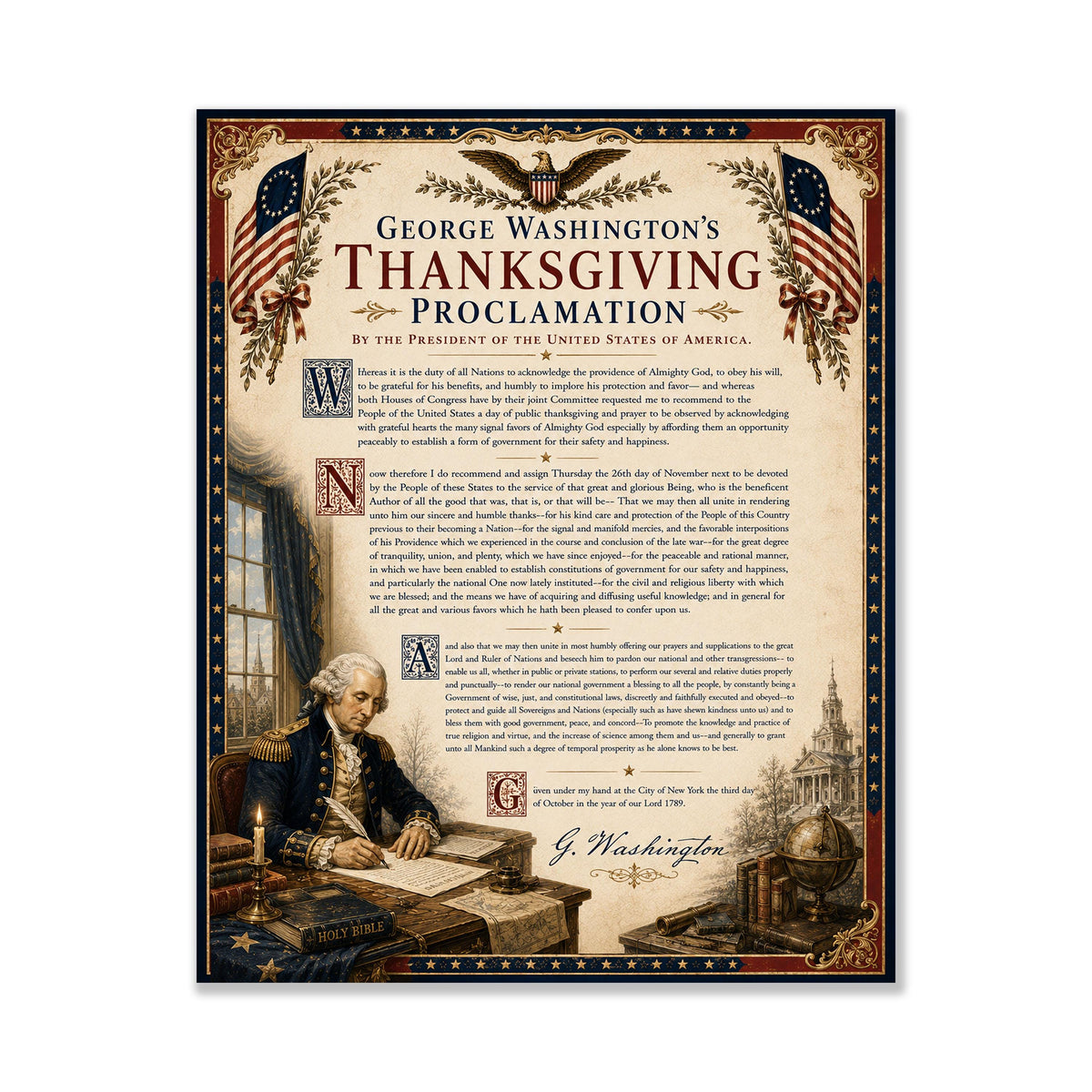George Washington Thanksgiving Art Print | Patriotic | American History | USA Home Decor