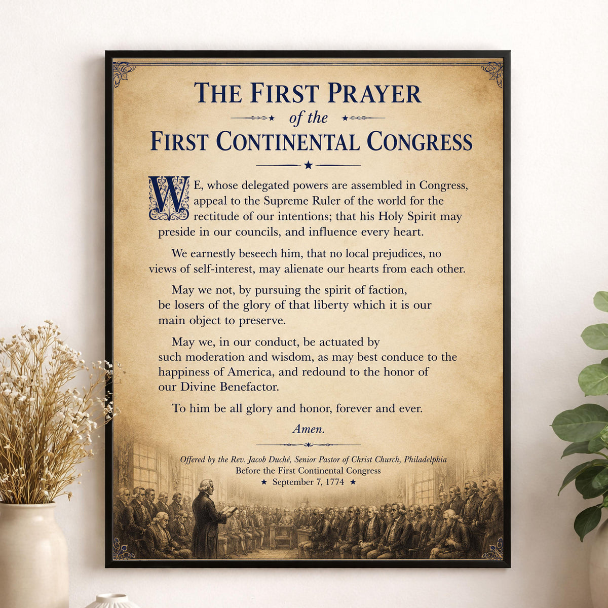 First Prayer of the Continental Congress Art Print | American History | USA Home Decor