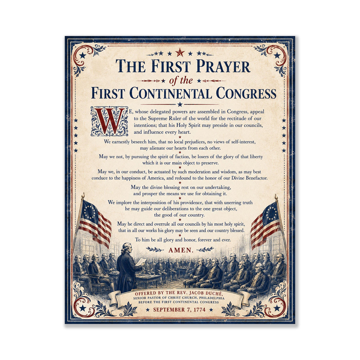 First Prayer of the Continental Congress Art Print | American 1776 History | USA Home Decor