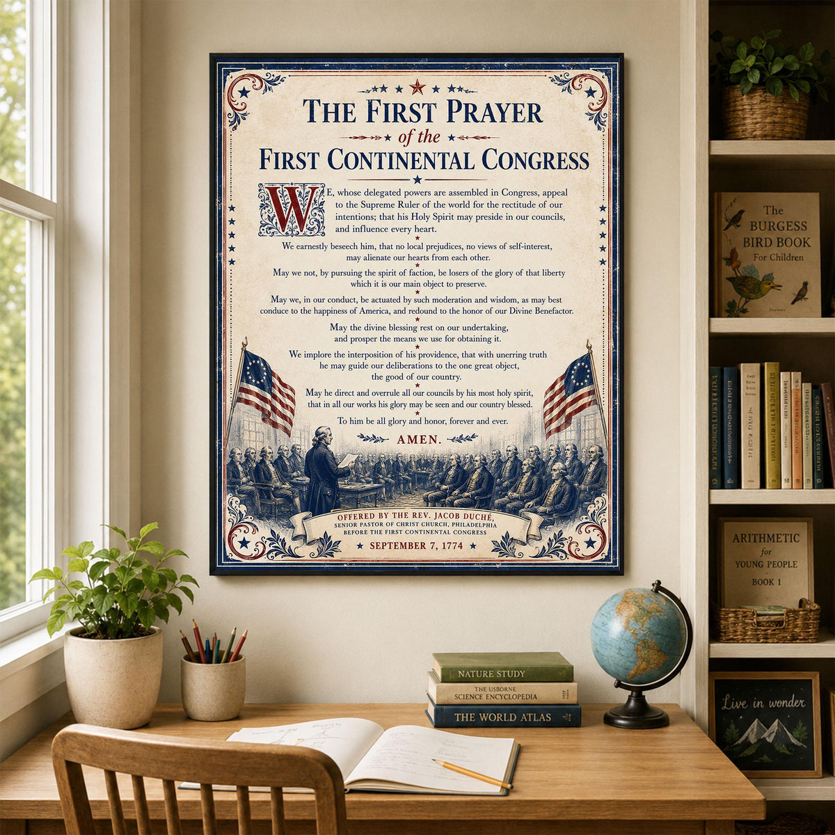 First Prayer of the Continental Congress Art Print | American 1776 History | USA Home Decor