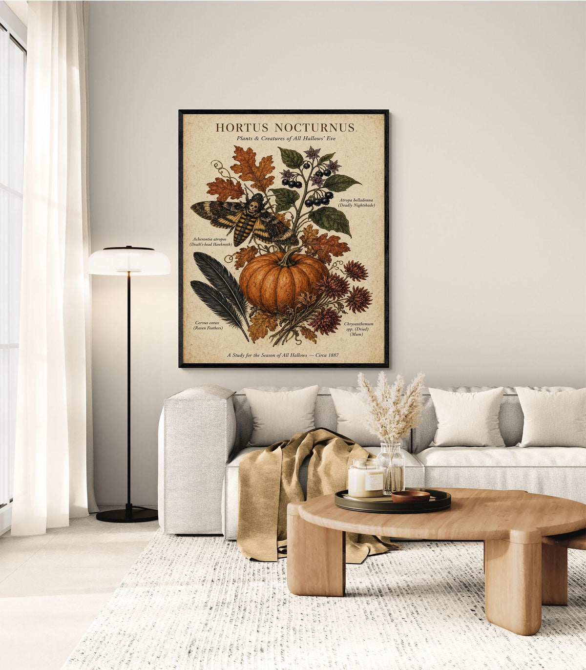 Vintage Dark Academia Plant Art Print, Halloween, Autumn, Fall Home Decor