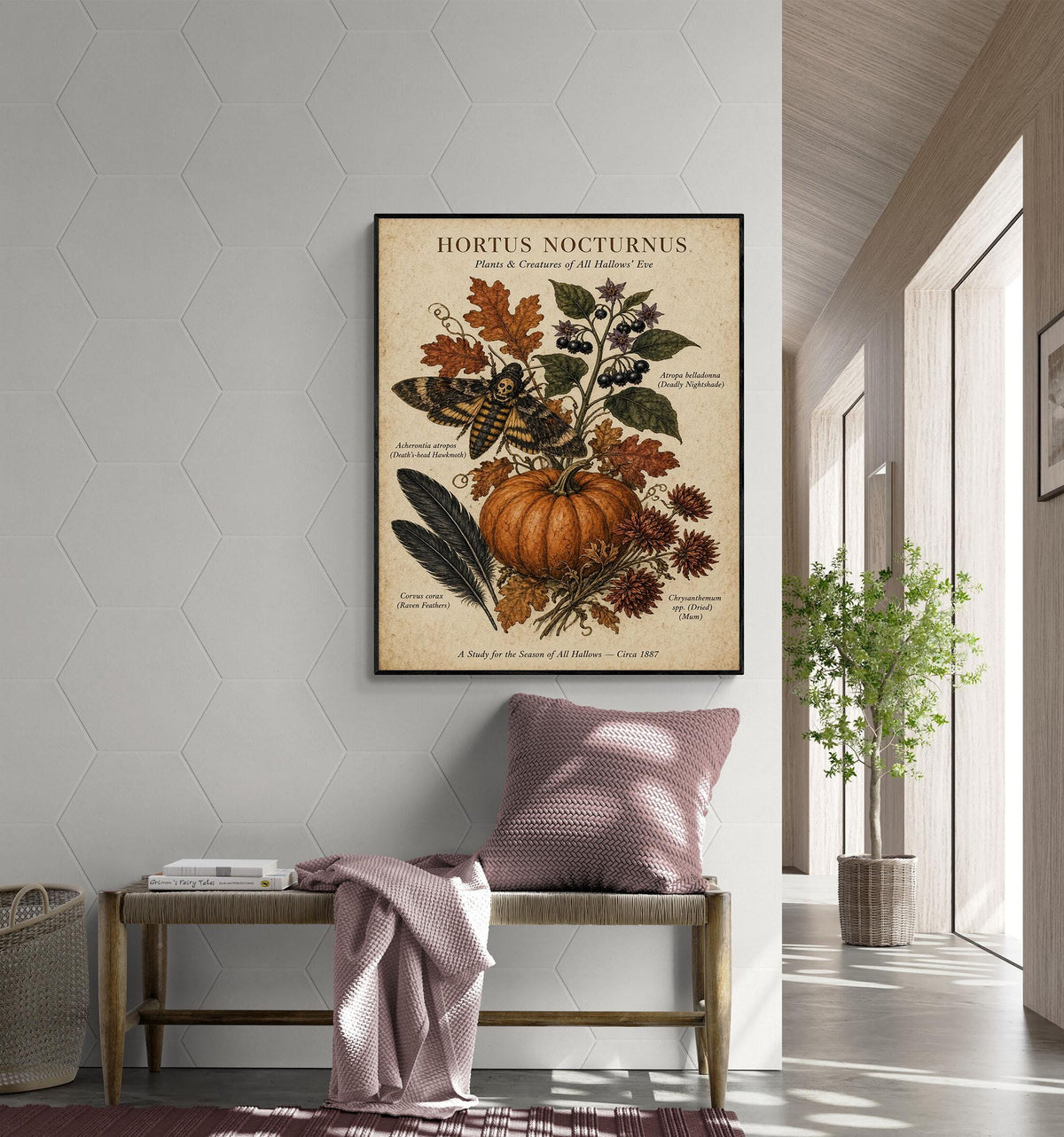 Vintage Dark Academia Plant Art Print, Halloween, Autumn, Fall Home Decor