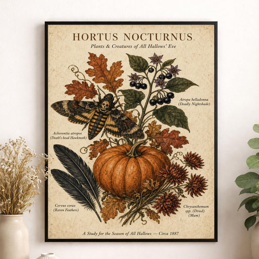 Vintage Dark Academia Plant Art Print, Halloween, Autumn, Fall Home Decor