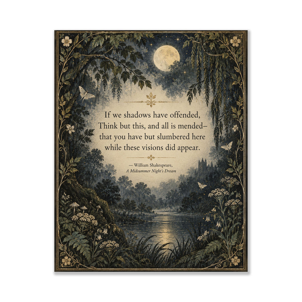 Shakespeare Midsummer Night’s Dream Art Print, If We Shadows Have Offended, Literary Home Decor