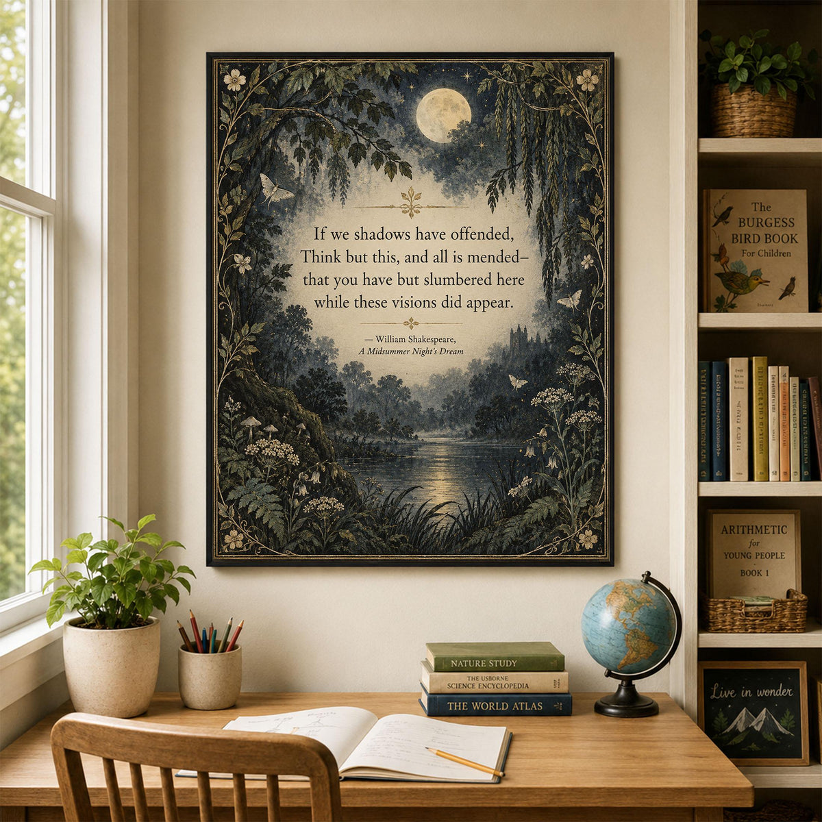 Shakespeare Midsummer Night’s Dream Art Print, If We Shadows Have Offended, Literary Home Decor