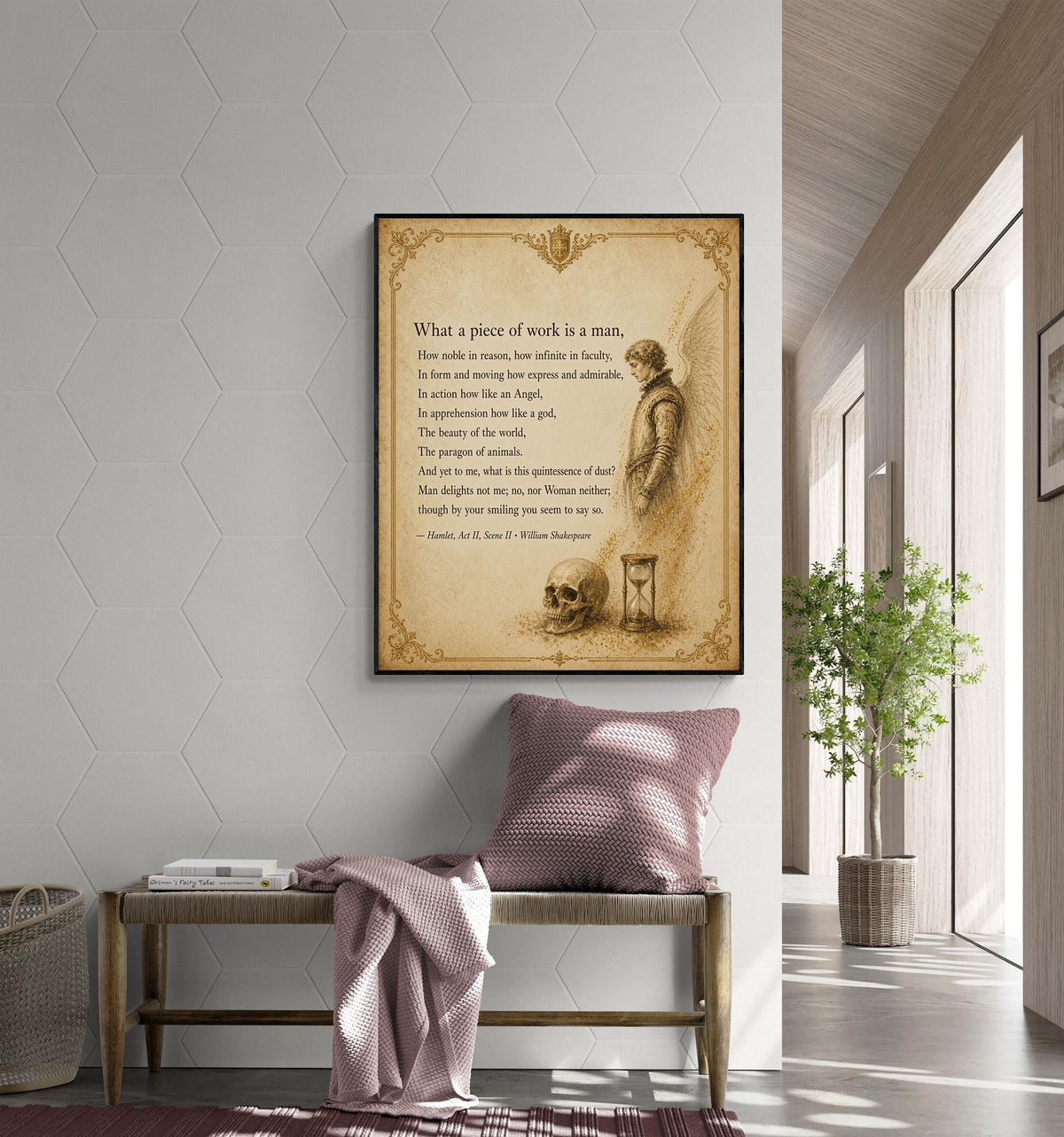 Shakespeare What A Piece Of Work Is Man Art Print, Hamlet, Literary Home Decor