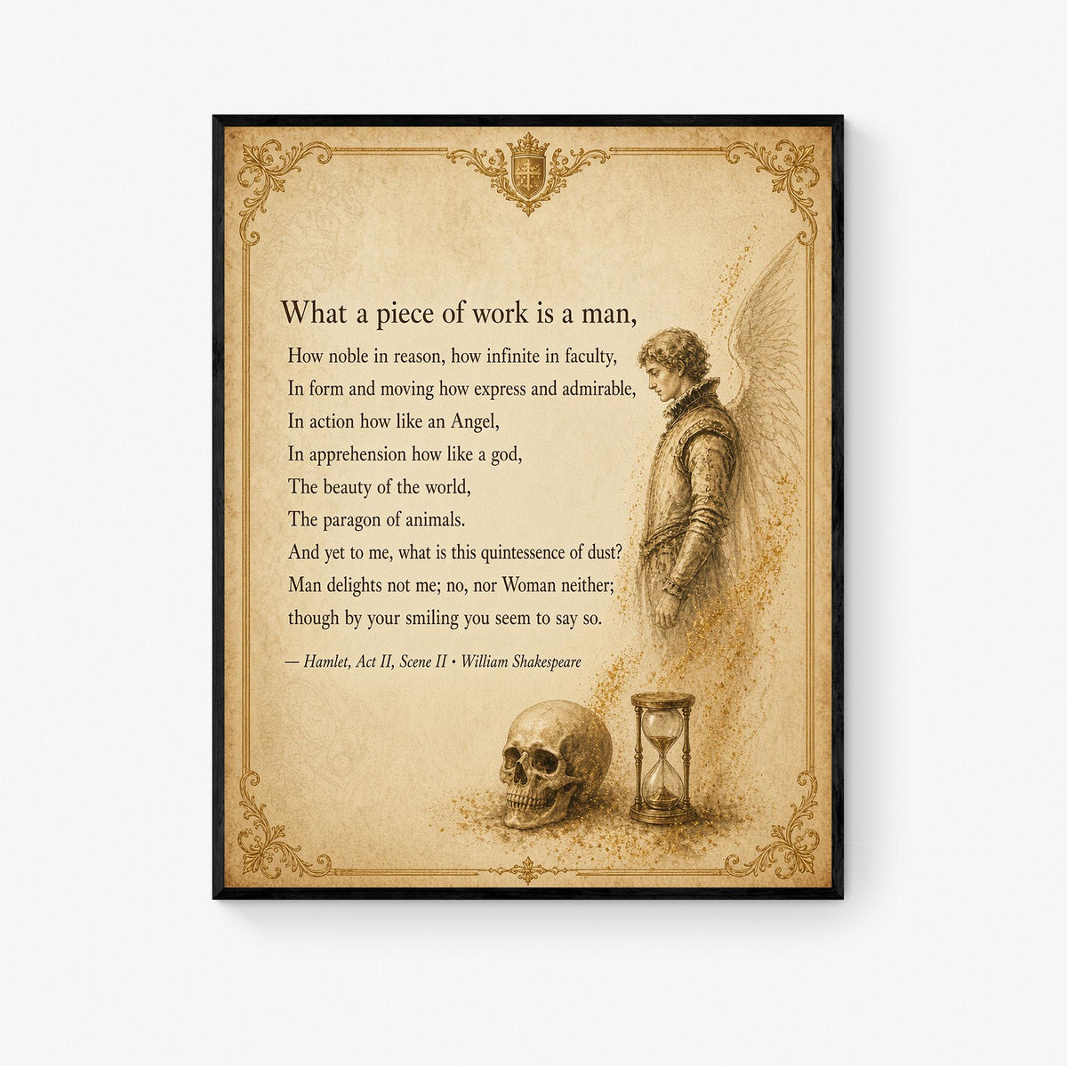 Shakespeare What A Piece Of Work Is Man Art Print, Hamlet, Literary Home Decor
