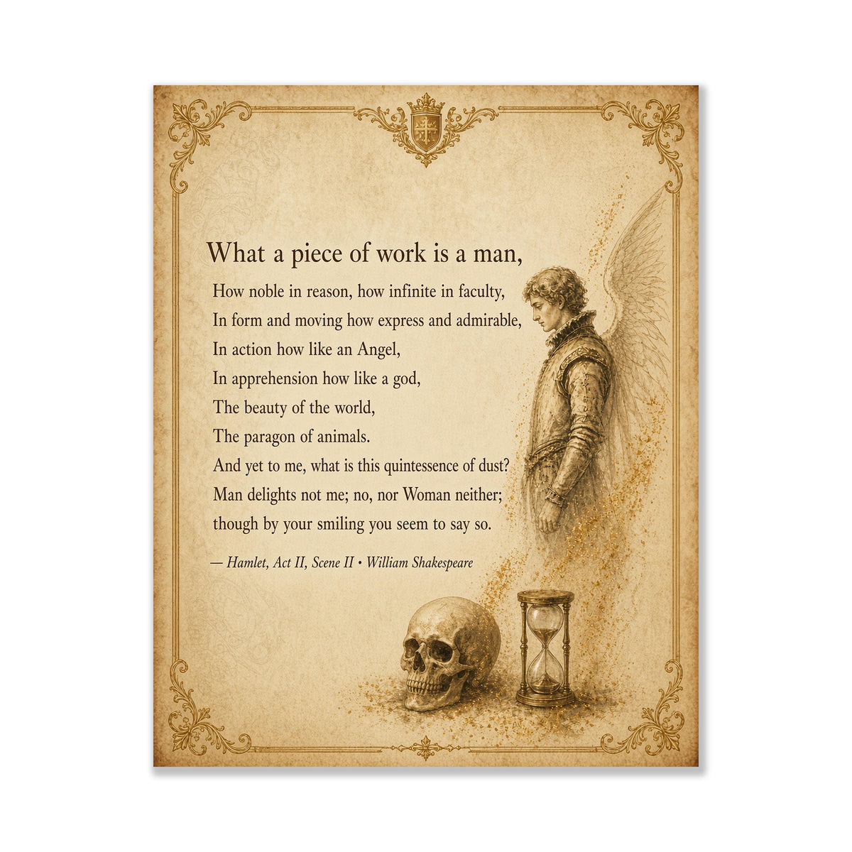 Shakespeare What A Piece Of Work Is Man Art Print, Hamlet, Literary Home Decor