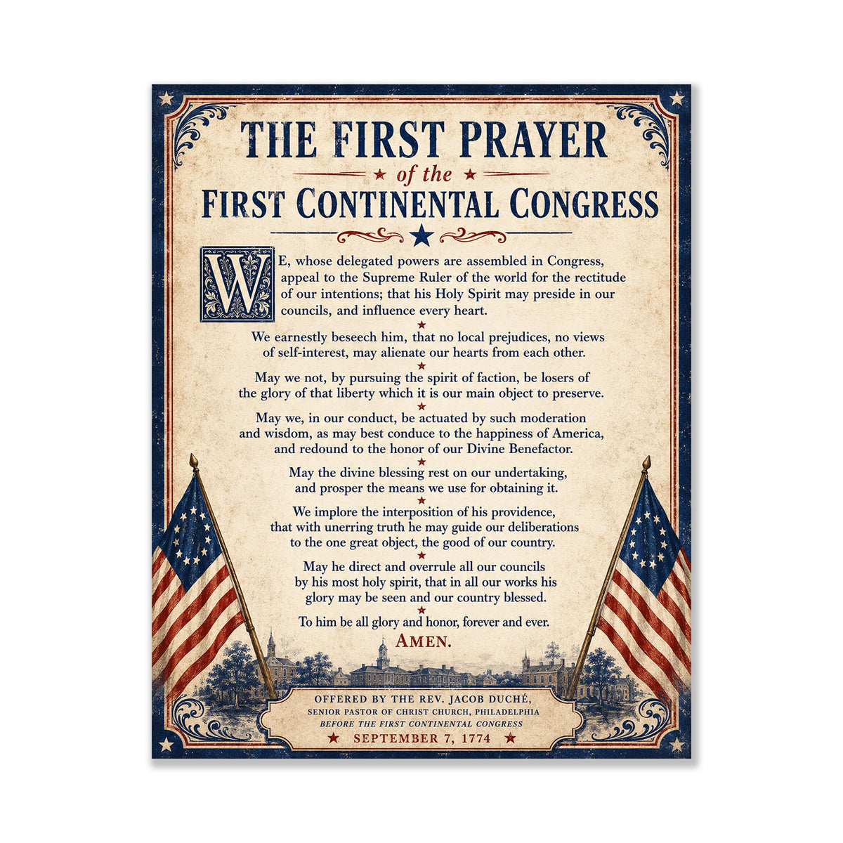 First Continental Congress Prayer Art Print | American 1774 History | USA Home Decor
