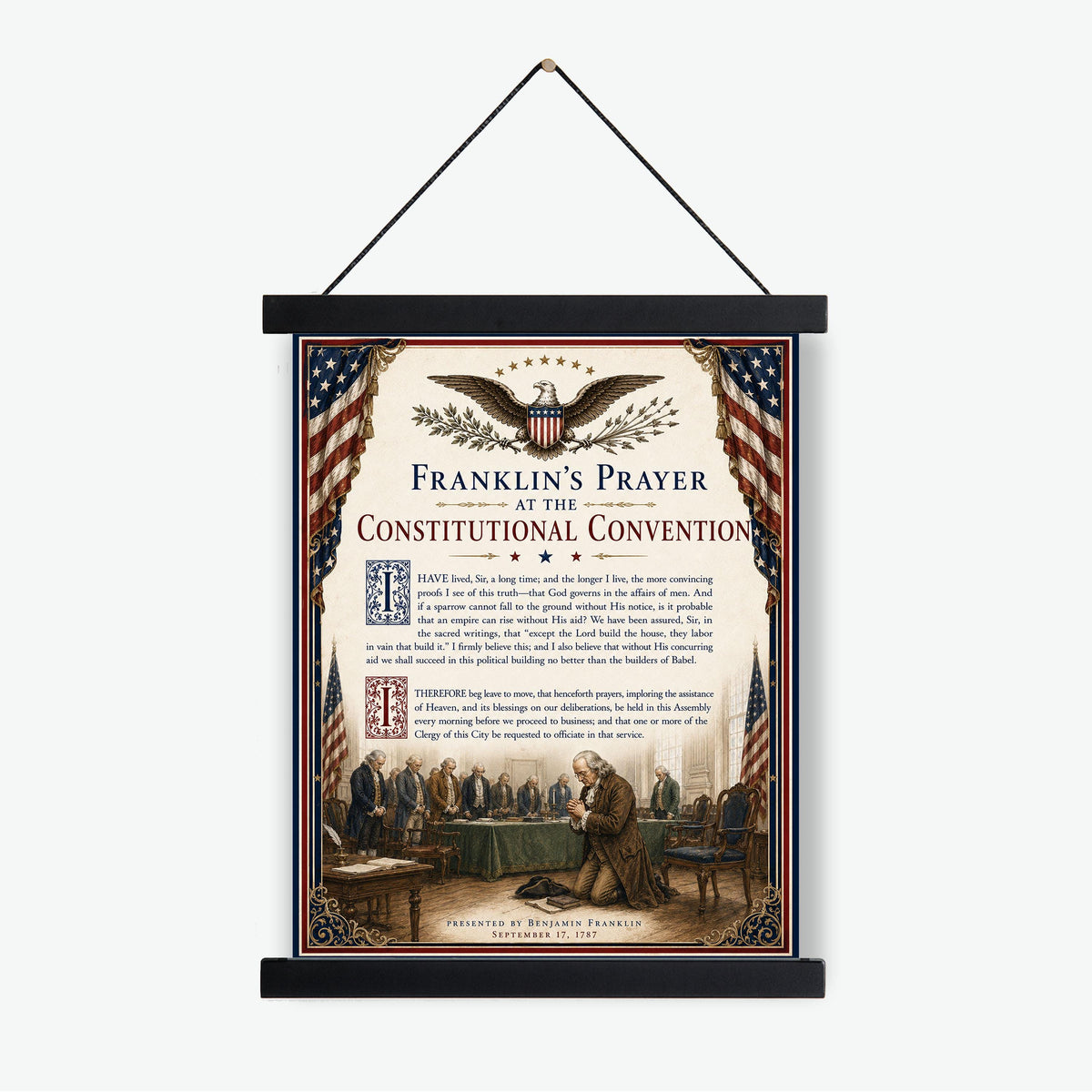 Benjamin Franklin Prayer Art Print | 1787 Constitutional Convention | American History | USA Home Decor