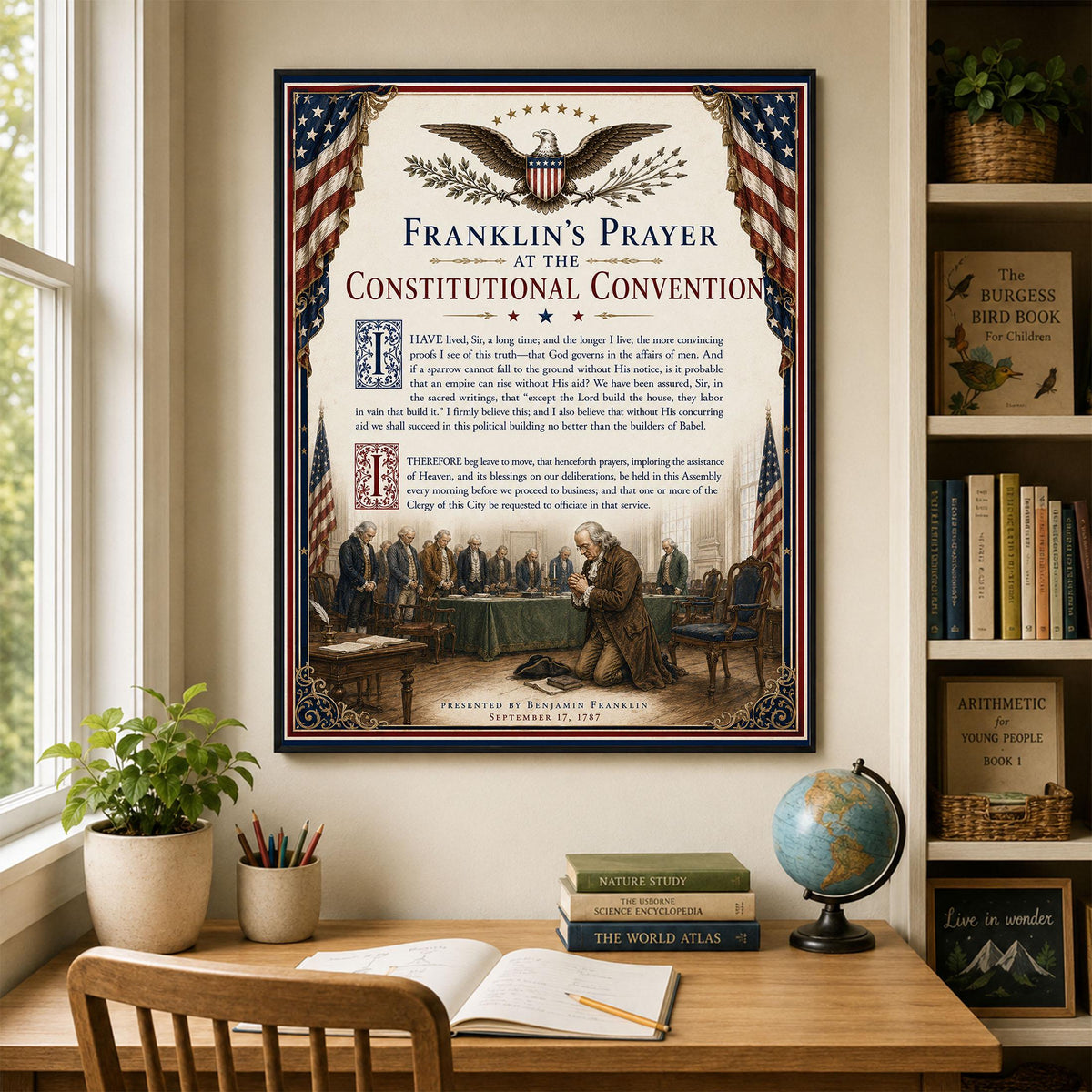 Benjamin Franklin Prayer Art Print | 1787 Constitutional Convention | American History | USA Home Decor