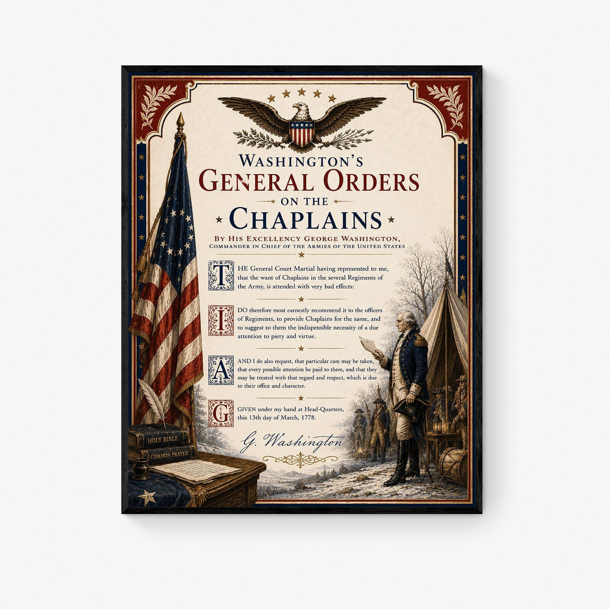 General Orders On The Chaplains Art Print | 1778 George Washington | USA Home Decor