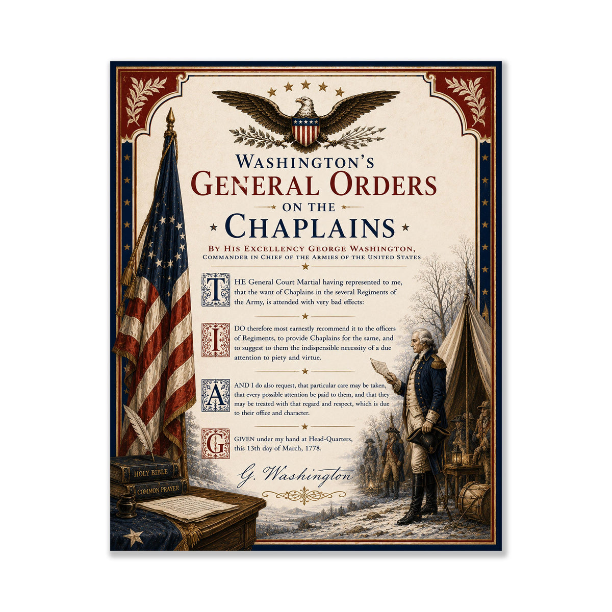 General Orders On The Chaplains Art Print | 1778 George Washington | USA Home Decor