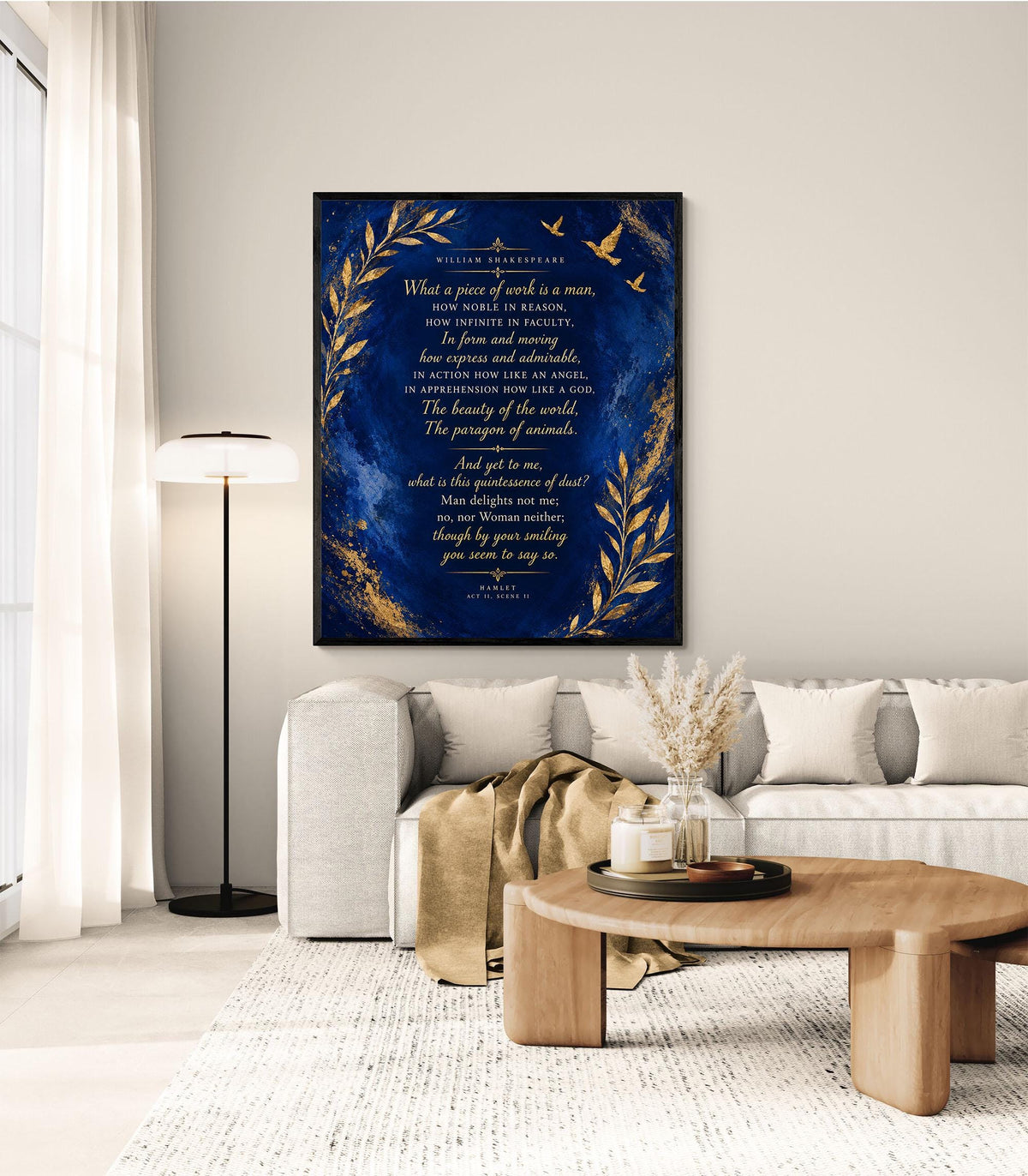 Shakespeare Hamlet Quote Art Print, What a Piece of Work Is a Man, Literary Wall Home Decor