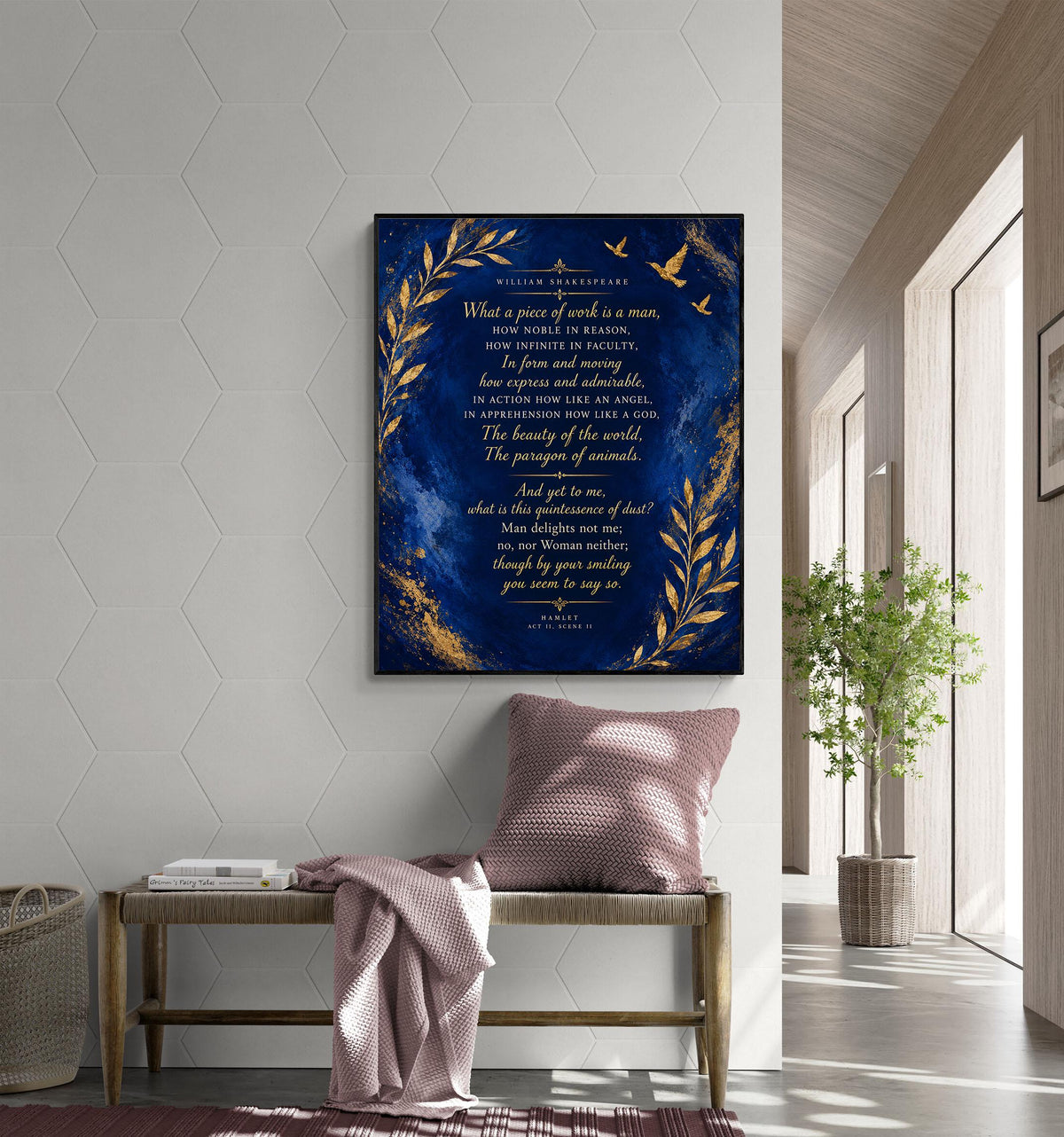 Shakespeare Hamlet Quote Art Print, What a Piece of Work Is a Man, Literary Wall Home Decor