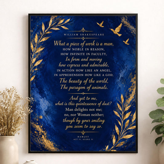 Shakespeare Hamlet Quote Art Print, What a Piece of Work Is a Man, Literary Wall Home Decor