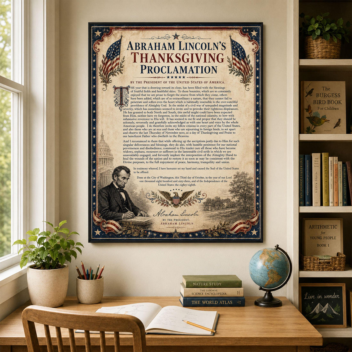 Abraham Lincoln Thanksgiving Proclamation Art Print | Civil War History Quote | Home Decor
