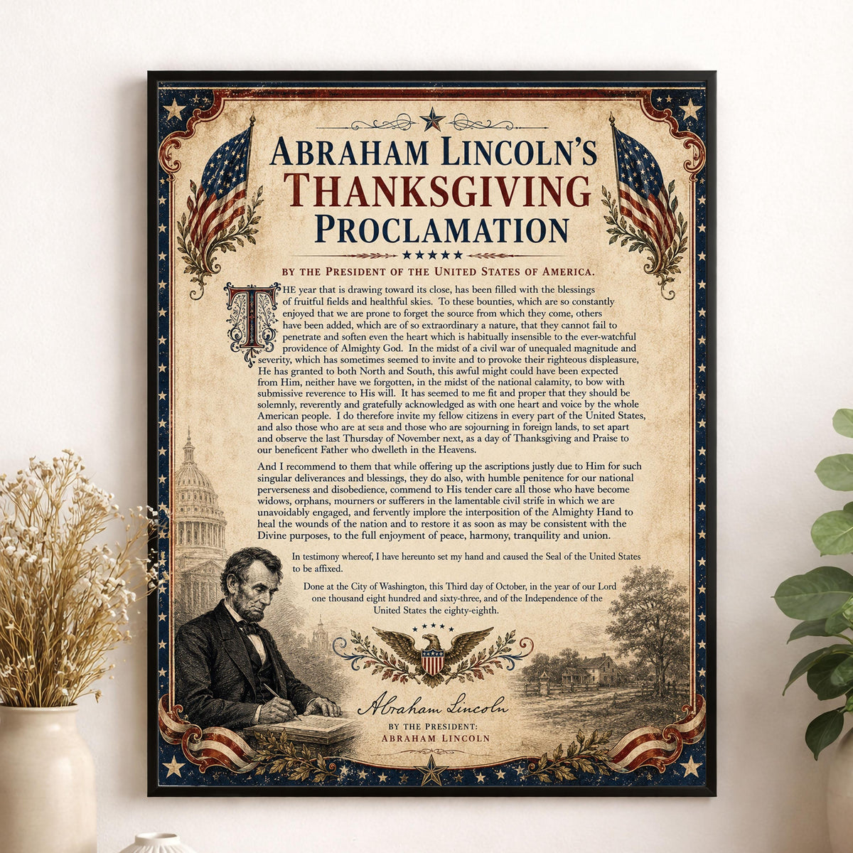 Abraham Lincoln Thanksgiving Proclamation Art Print | Civil War History Quote | Home Decor