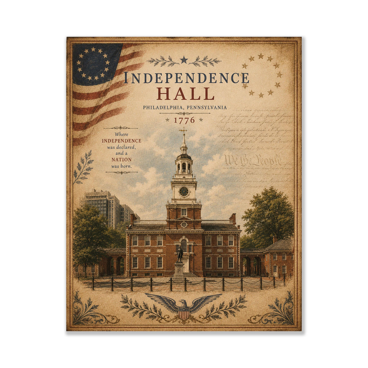 Independence Hall Wall Art Print | Philadelphia | Historical Americana | Vintage Patriotic Home Decor