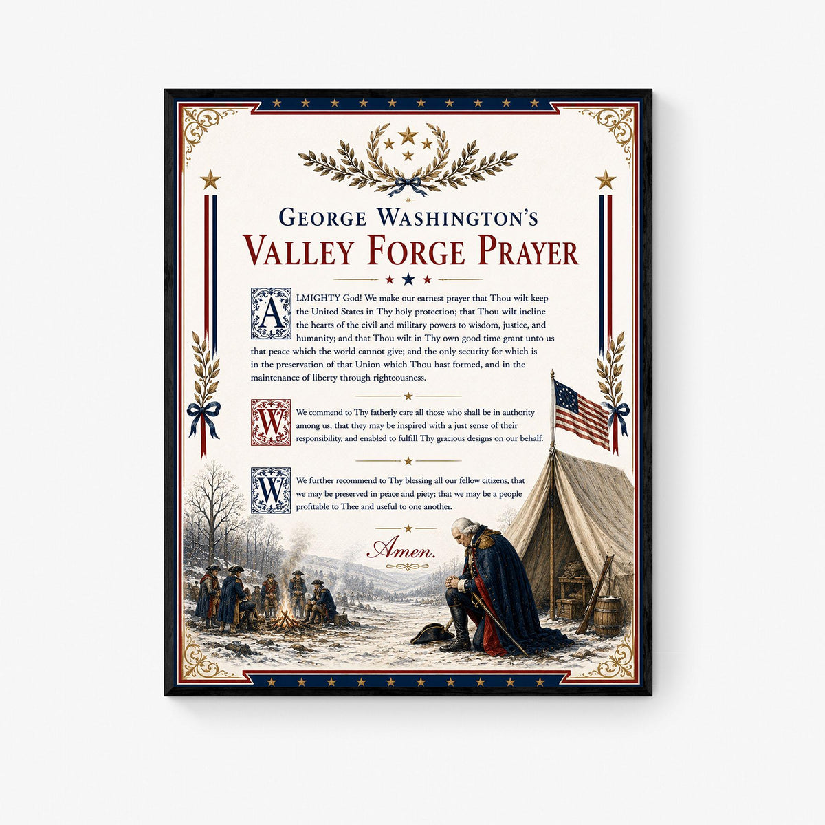 George Washington Prayer Art Print | Valley Forge | American Christian History | USA Home Decor