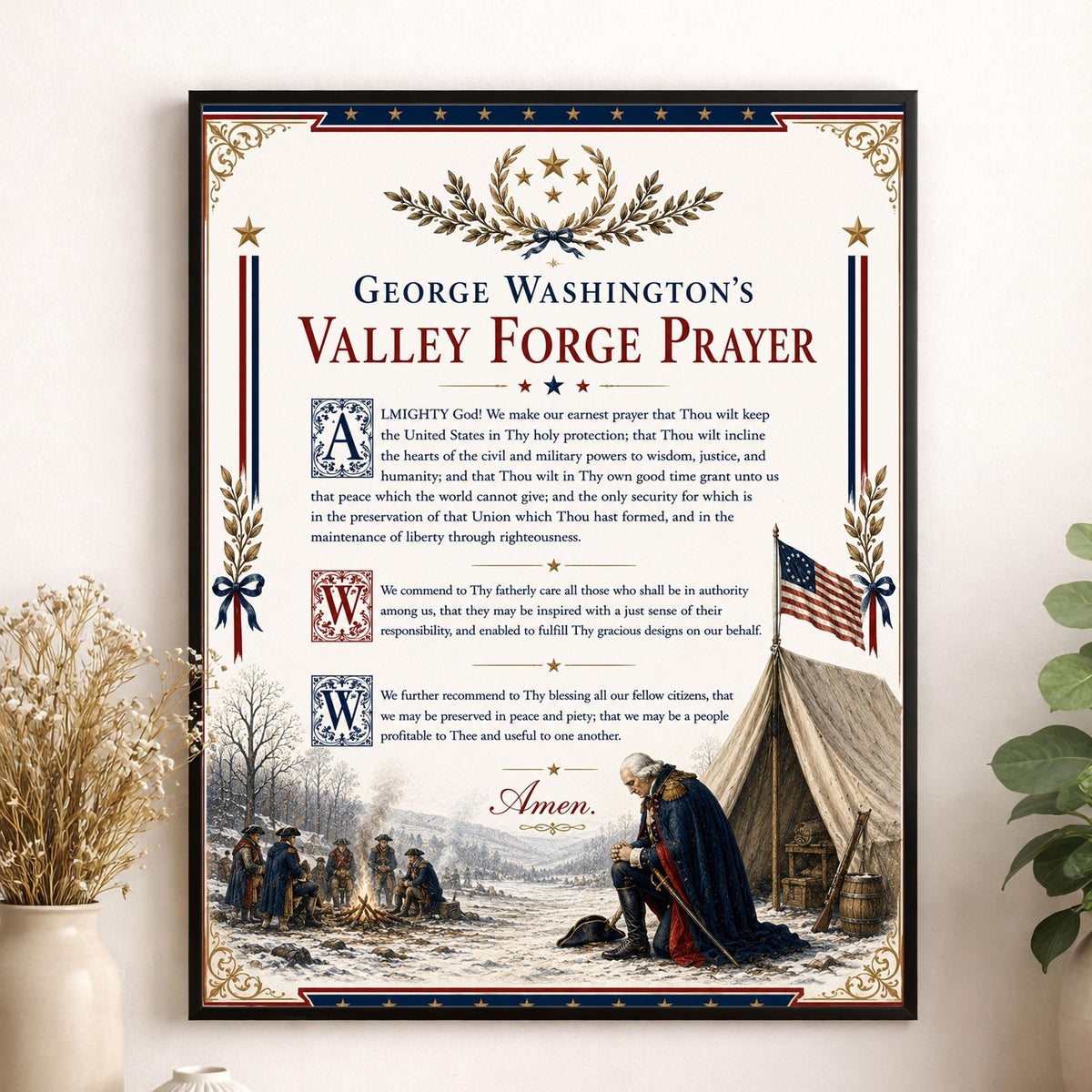 George Washington Prayer Art Print | Valley Forge | American Christian History | USA Home Decor