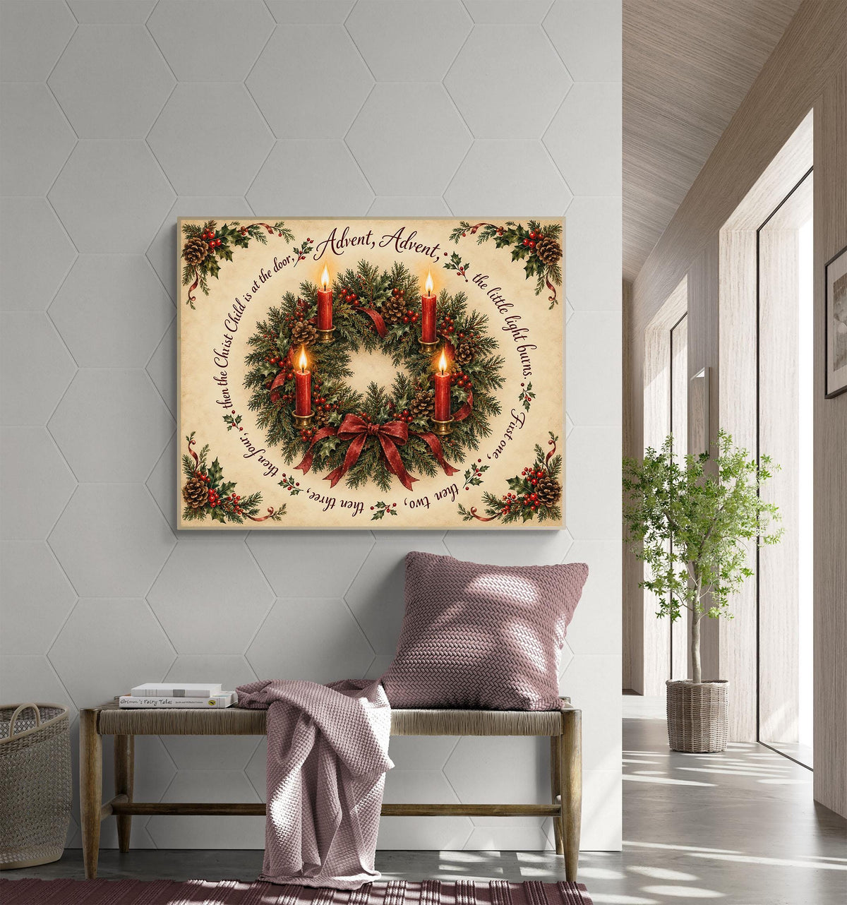 Advent Wreath Art Print, Traditional German Christmas Advent Poem, Home Decor