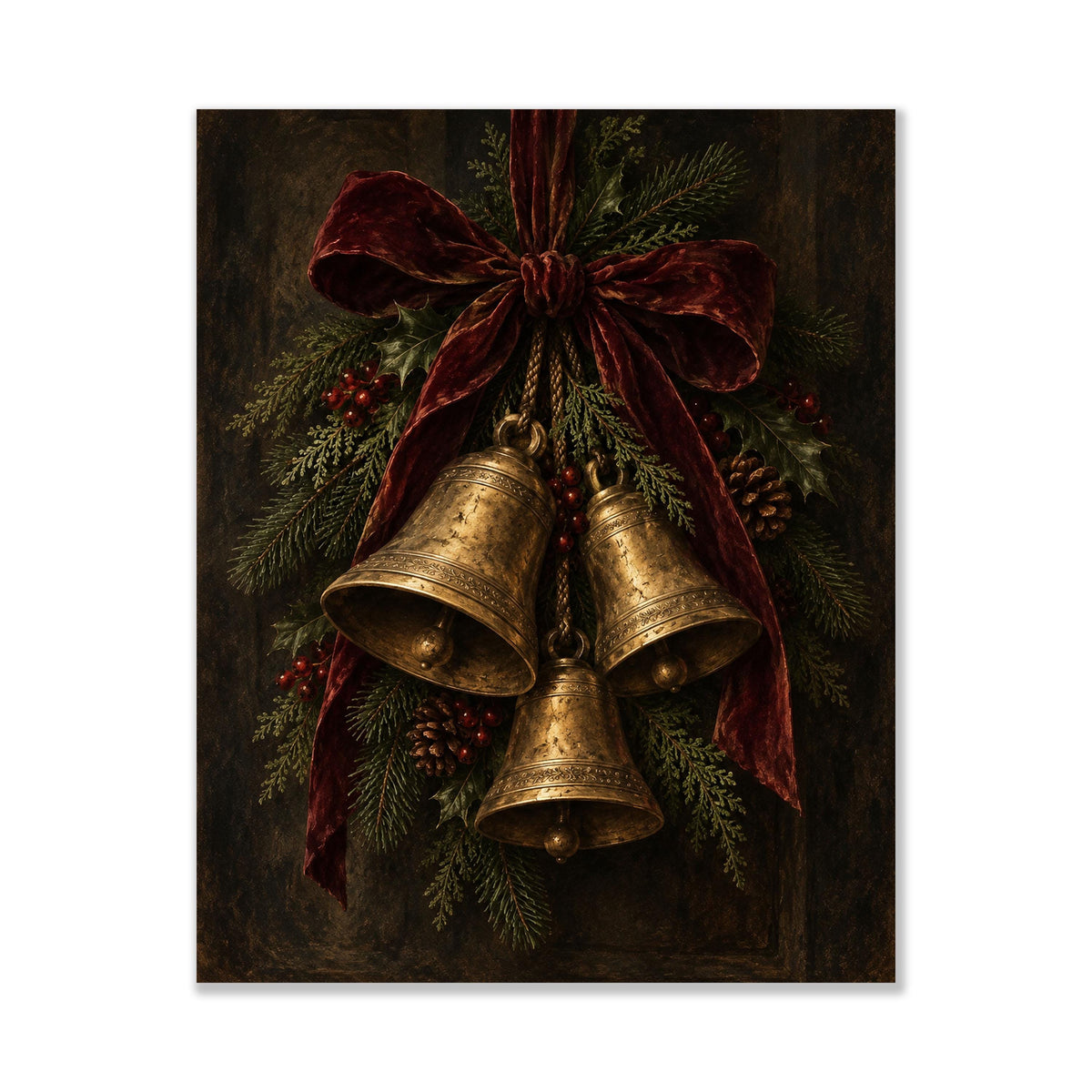 Christmas Bells Art Print, Vintage Holiday Wall Artwork, Home Decor