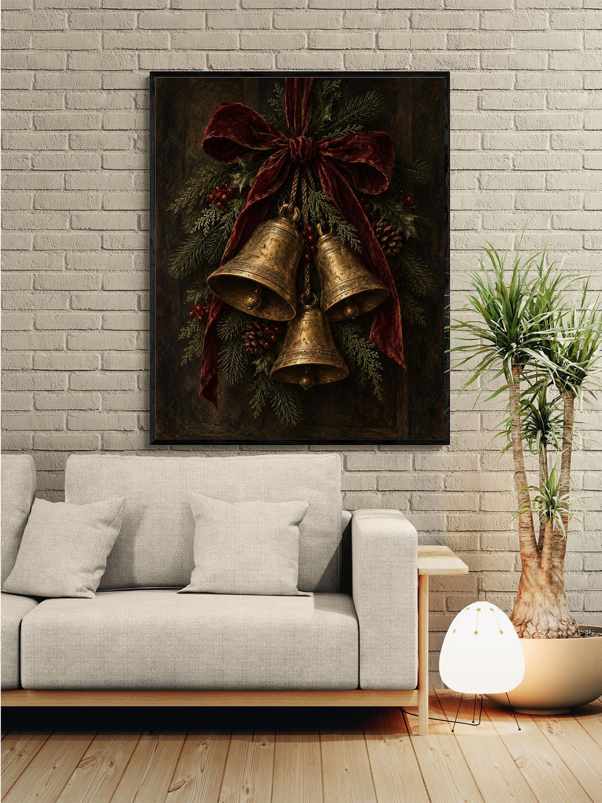 Christmas Bells Art Print, Vintage Holiday Wall Artwork, Home Decor