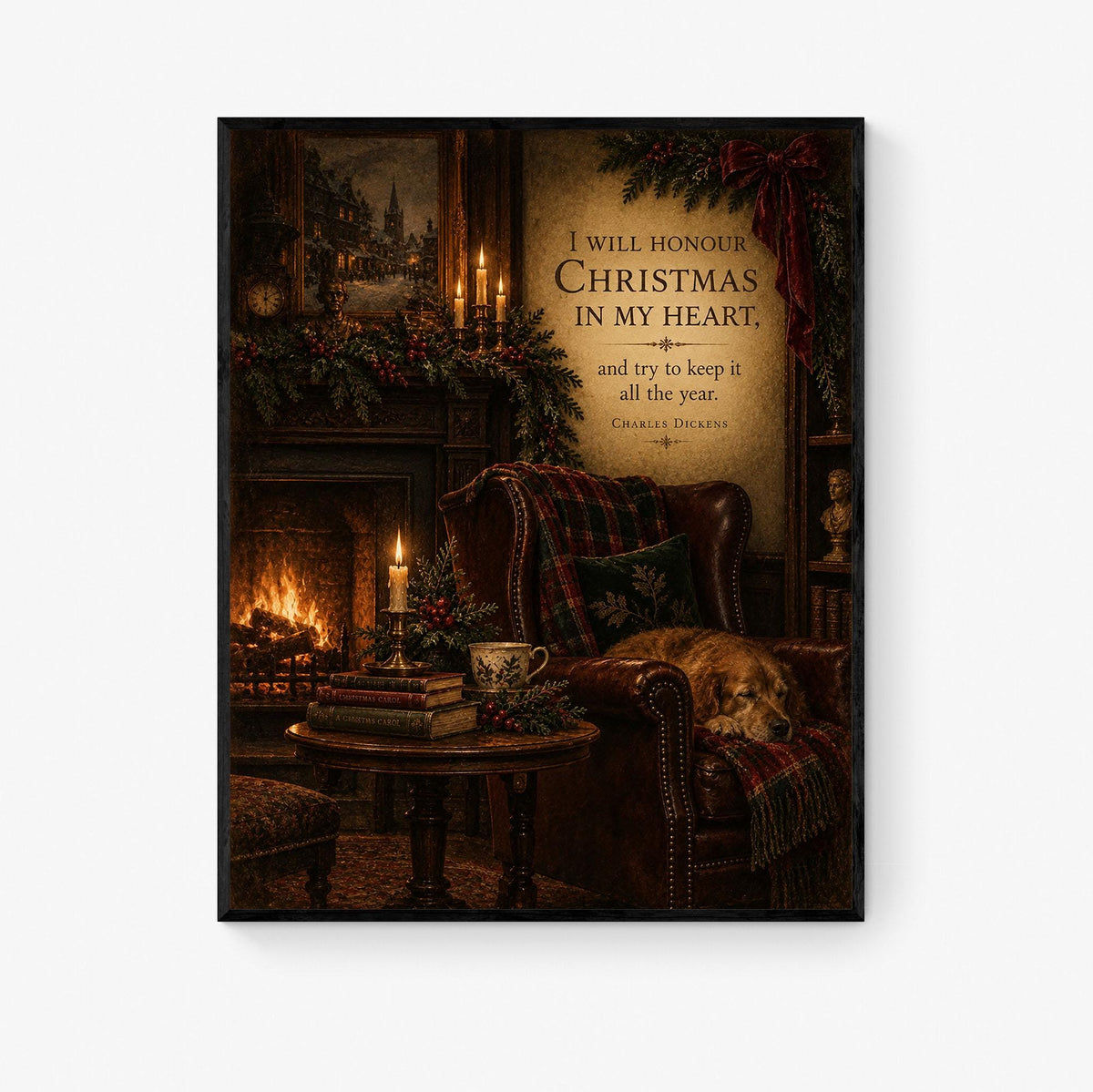 I Will Honor Christmas Wall Art Print, Charles Dickens Quote, A Christmas Carol, Vintage Holiday Home Decor
