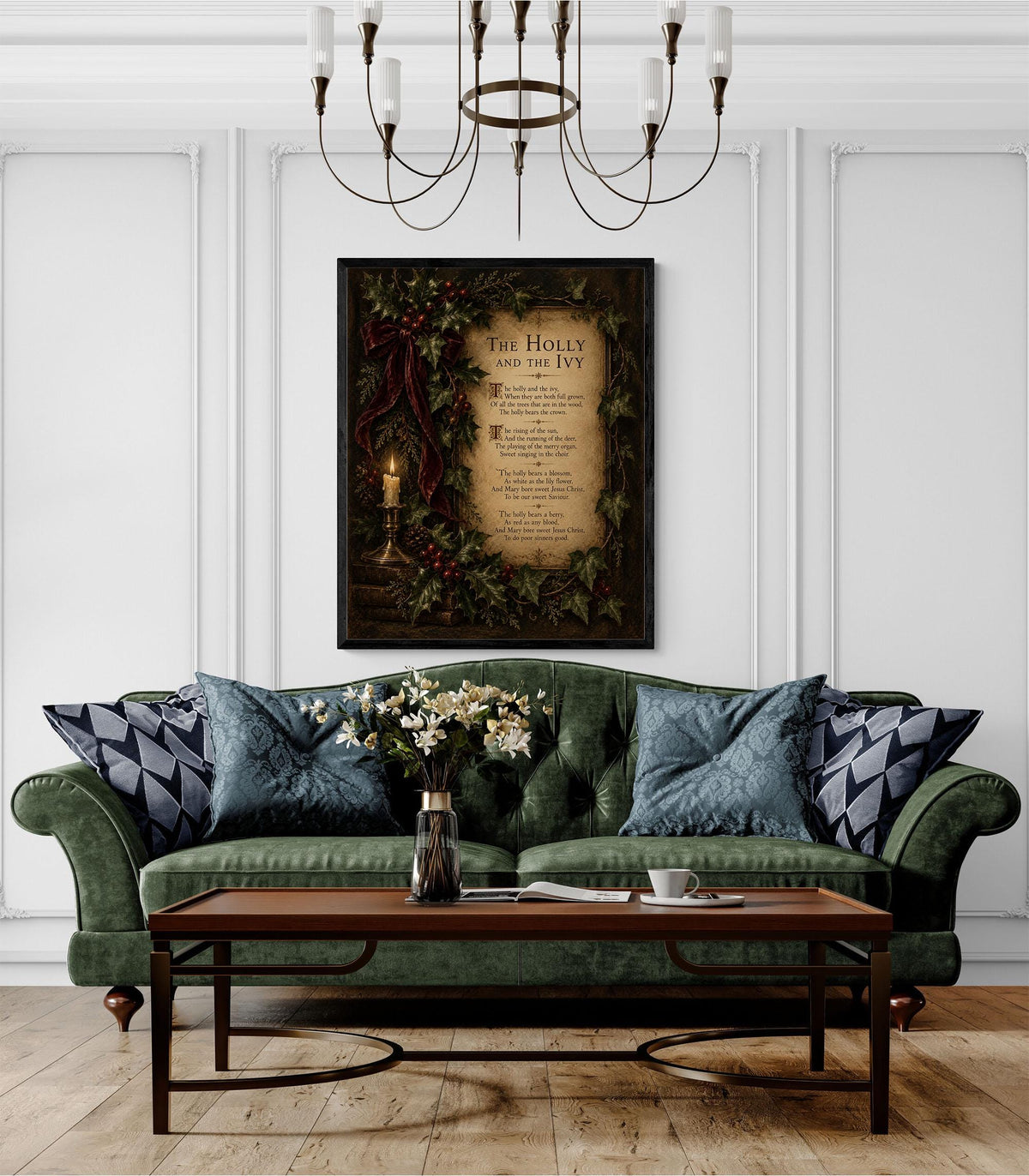 Holly And The Ivy Wall Art Print, Christmas Winter Poem, Vintage Holiday Home Decor