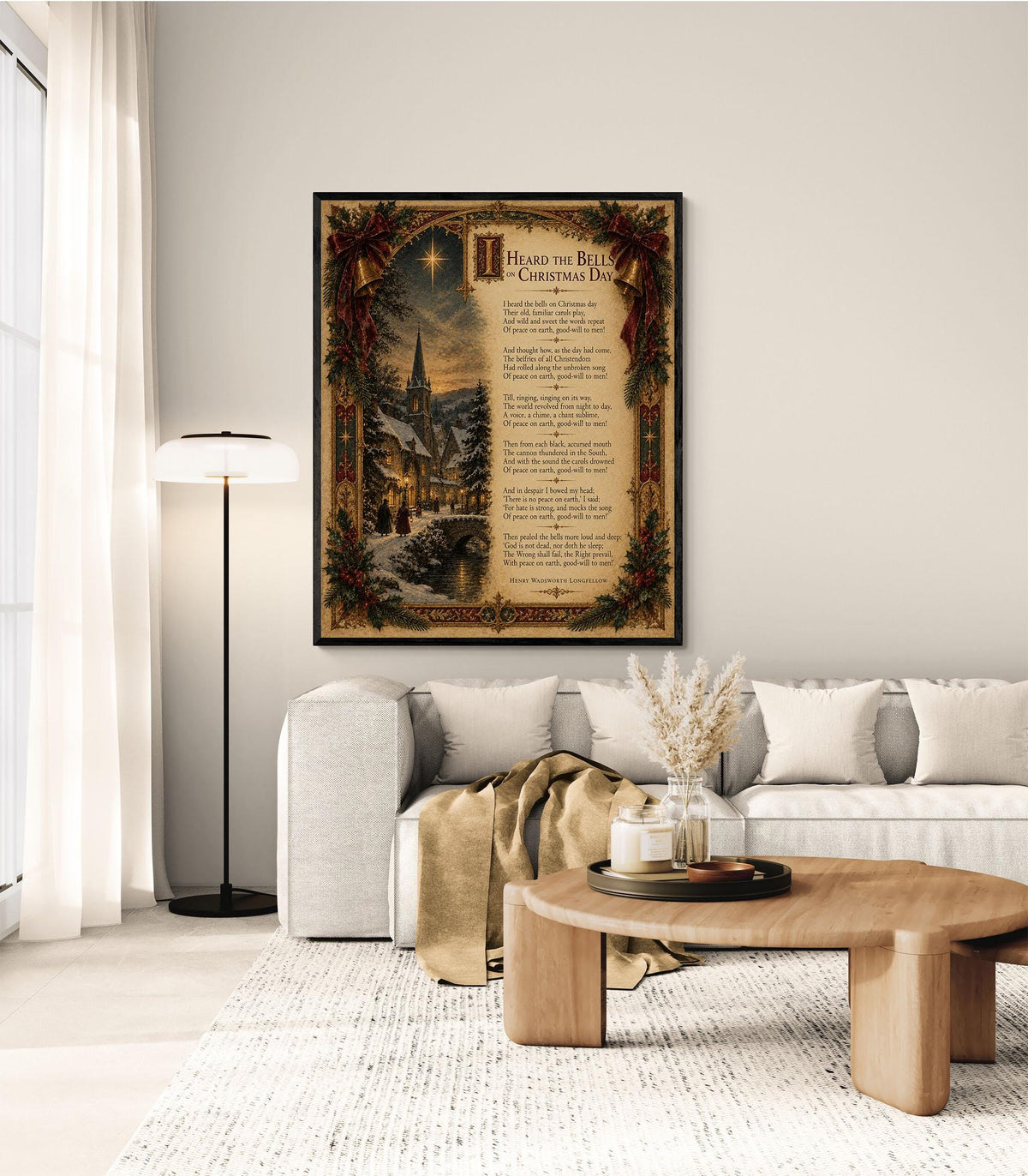 I Heard The Bells On Christmas Art Print, Longfellow Winter Poem, Vintage Holiday Home Decor