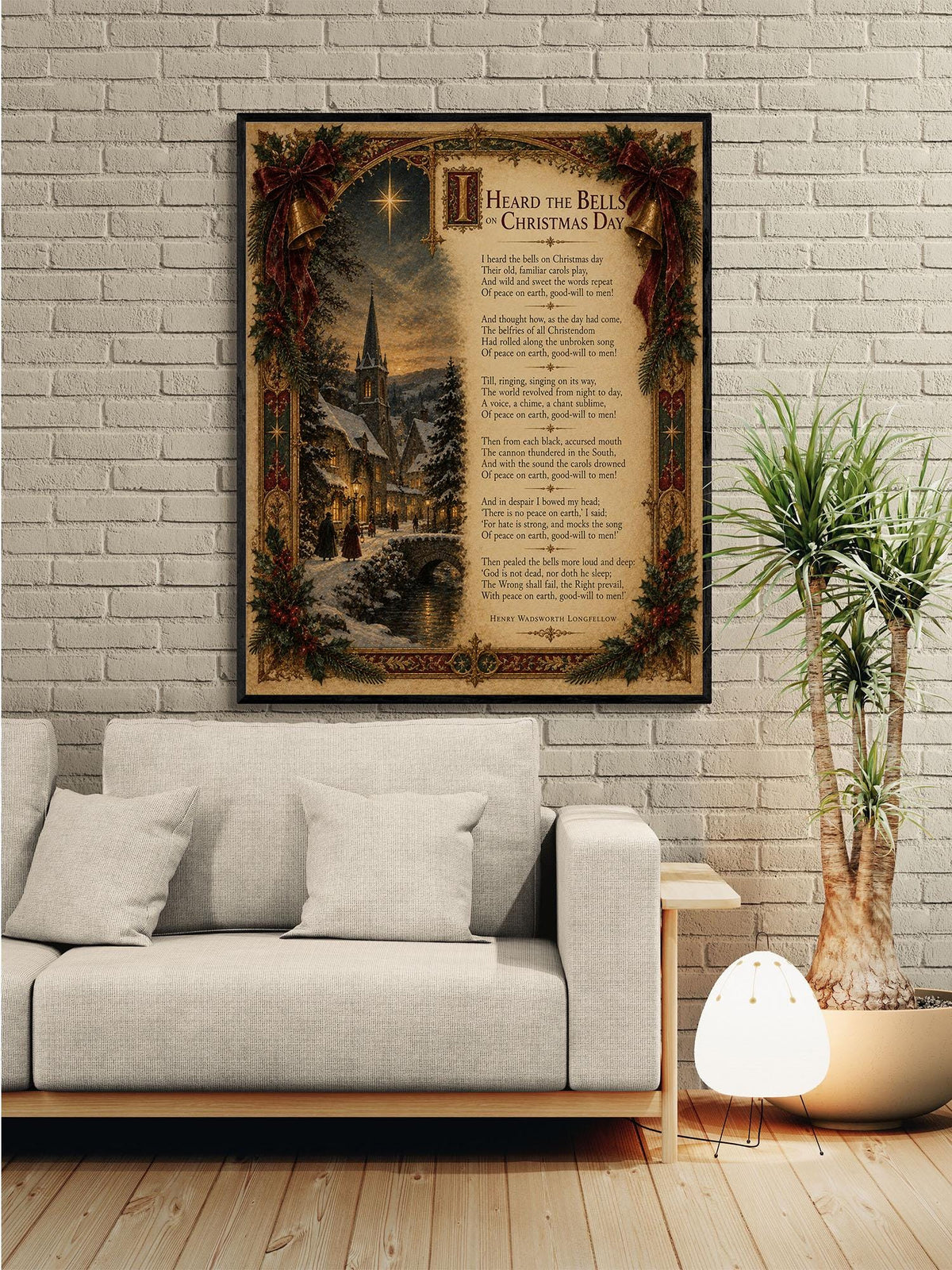 I Heard The Bells On Christmas Art Print, Longfellow Winter Poem, Vintage Holiday Home Decor
