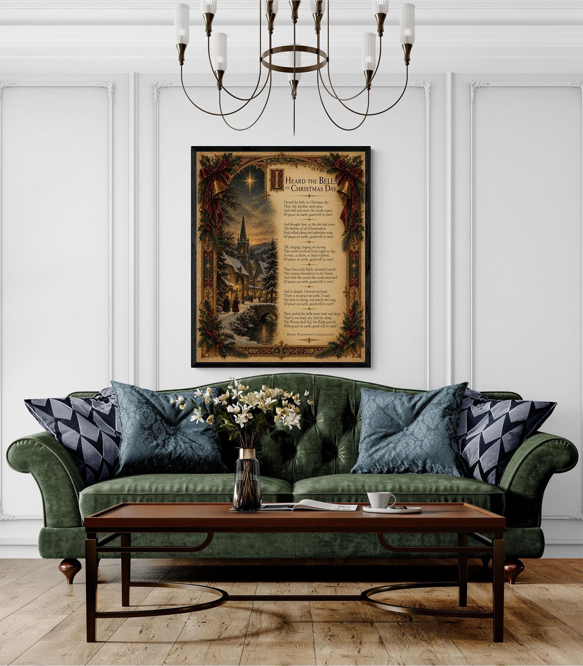 I Heard The Bells On Christmas Art Print, Longfellow Winter Poem, Vintage Holiday Home Decor