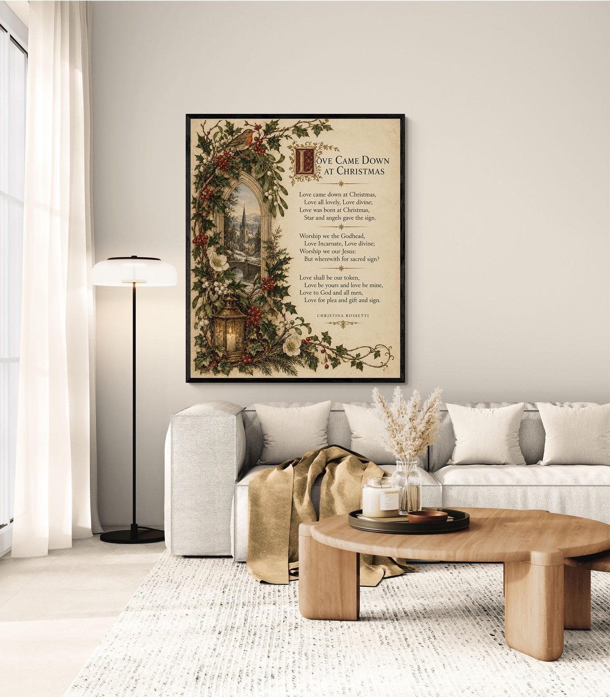 Love Came Down At Christmas Wall Art Print, Christina Rossetti Winter Poem, Vintage Holiday Home Decor