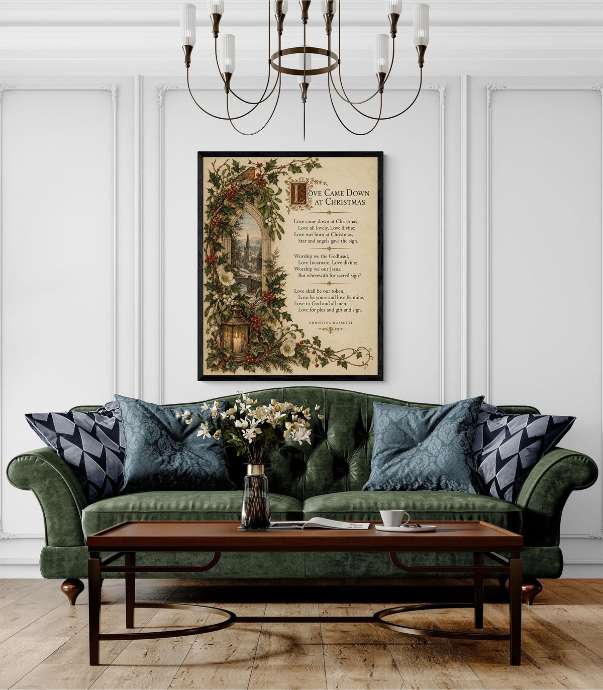 Love Came Down At Christmas Wall Art Print, Christina Rossetti Winter Poem, Vintage Holiday Home Decor