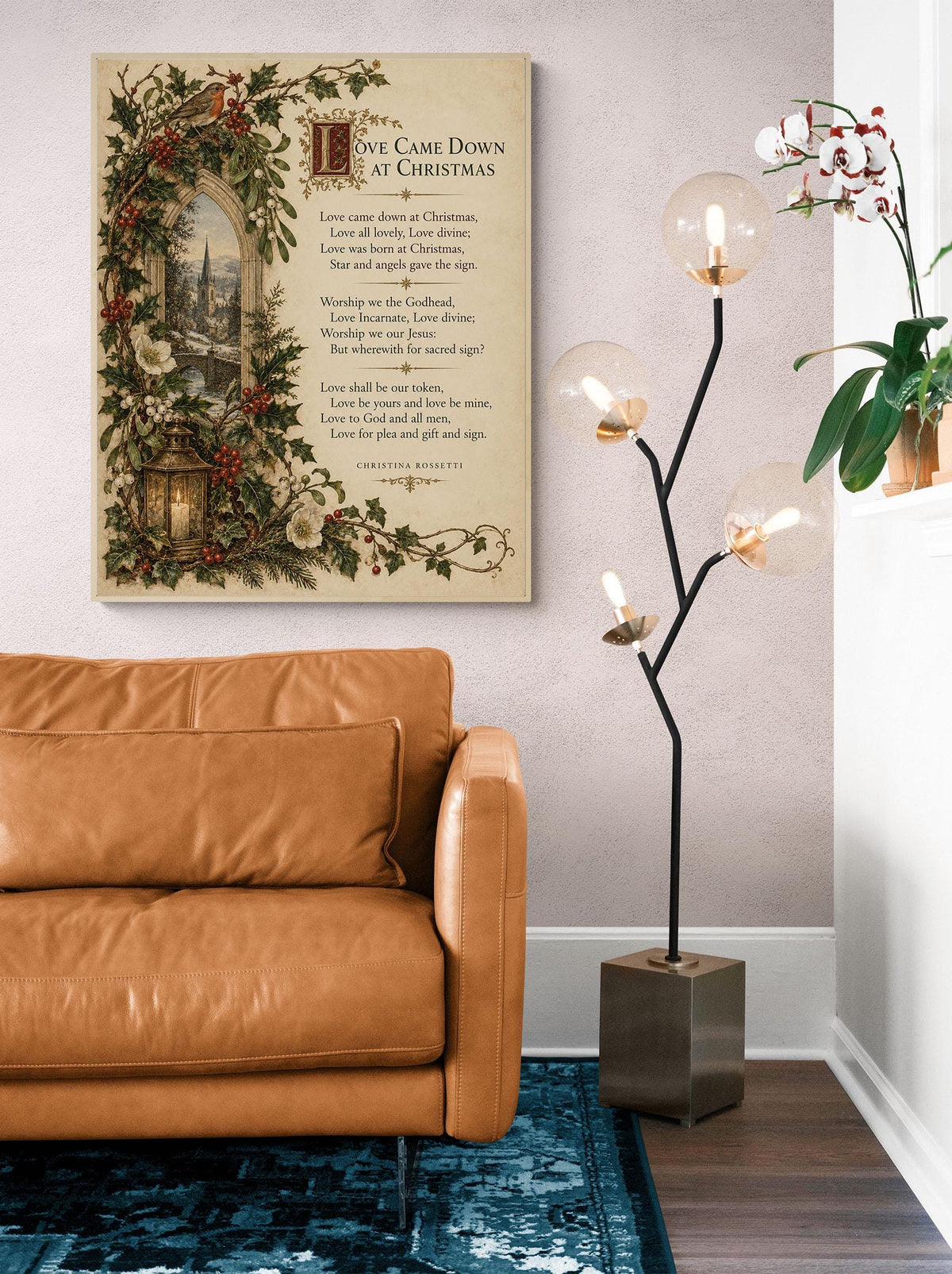 Love Came Down At Christmas Wall Art Print, Christina Rossetti Winter Poem, Vintage Holiday Home Decor