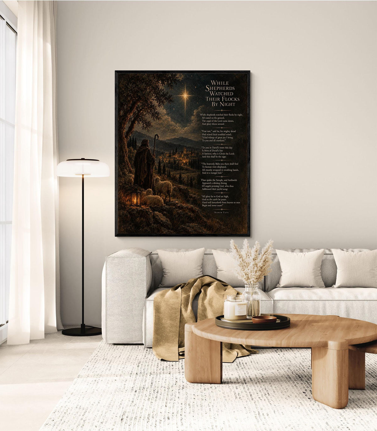 While Shepherds Watched Wall Art Print, Christmas Nativity Hymn, Nahum Tate, Vintage Holiday Home Decor