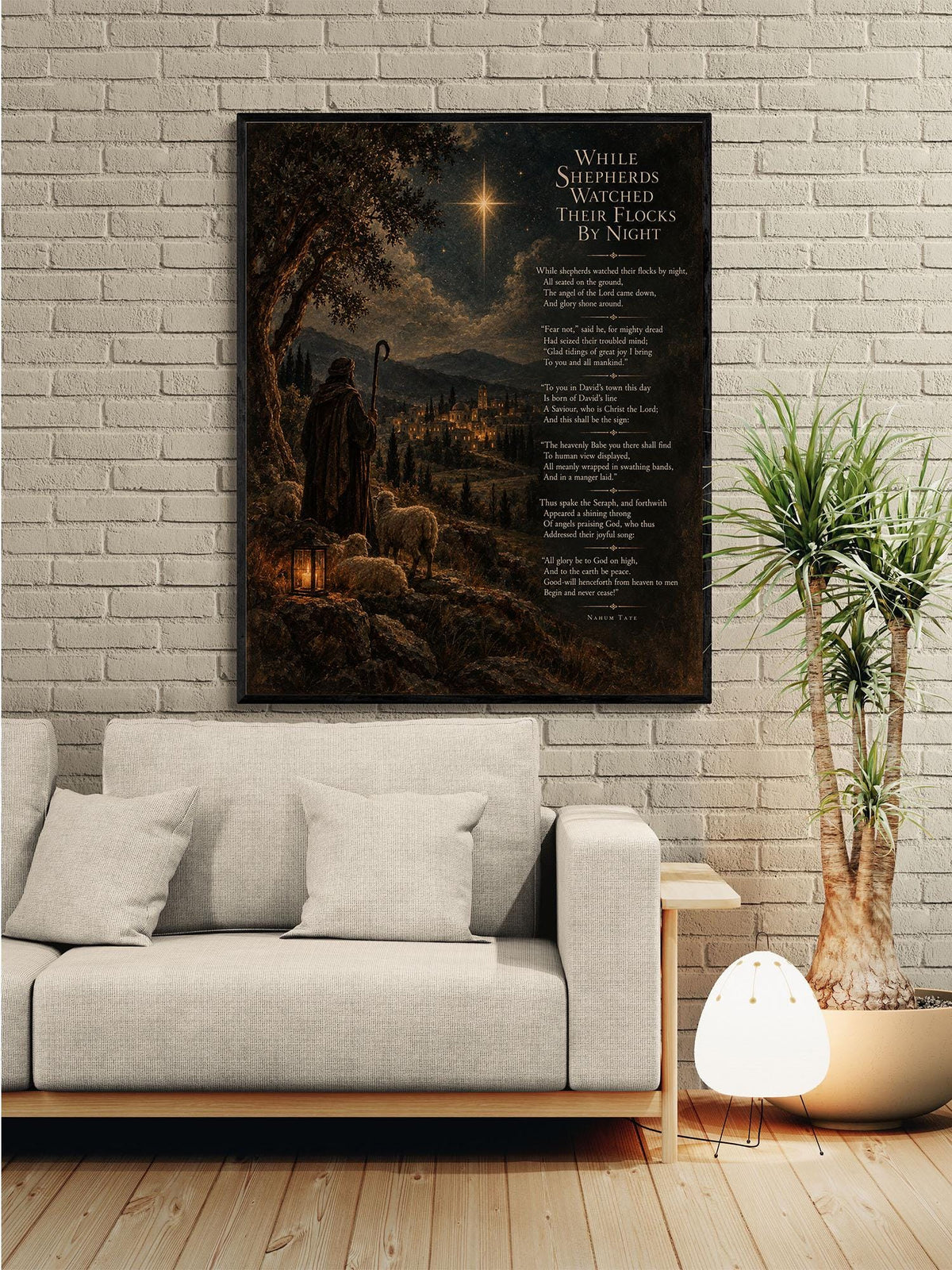 While Shepherds Watched Wall Art Print, Christmas Nativity Hymn, Nahum Tate, Vintage Holiday Home Decor