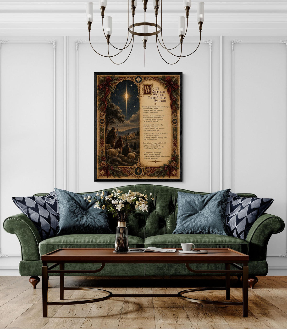 While Shepherds Watched Wall Art Print, Christmas Nativity Hymn, Nahum Tate, Christian Home Decor