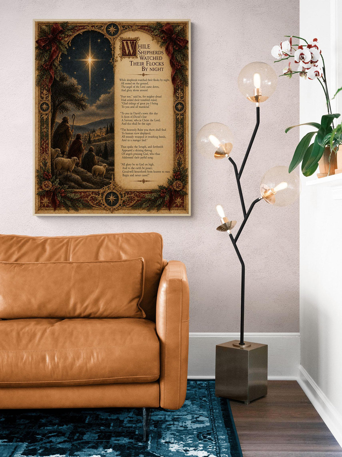 While Shepherds Watched Wall Art Print, Christmas Nativity Hymn, Nahum Tate, Christian Home Decor