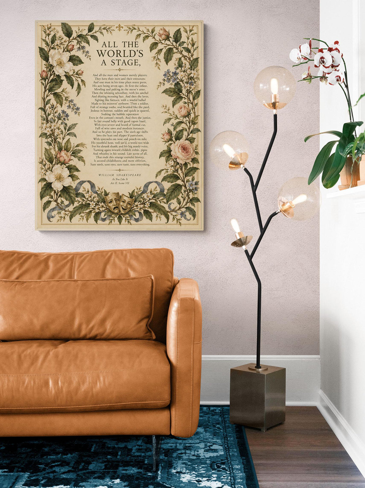 Shakespeare All the World’s a Stage Art Print, As You Like It, Literary Wall Home Decor