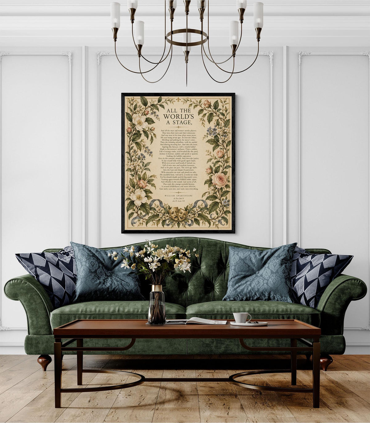 Shakespeare All the World’s a Stage Art Print, As You Like It, Literary Wall Home Decor