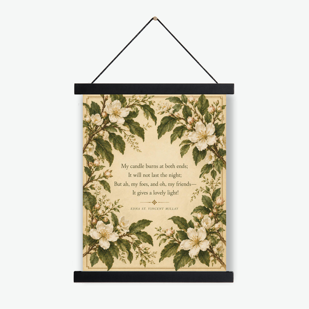 First Fig Quote Art Print | My Candle Burns at Both Ends | Edna Millay | Poetry | Botanical Home Decor | Literary Poster