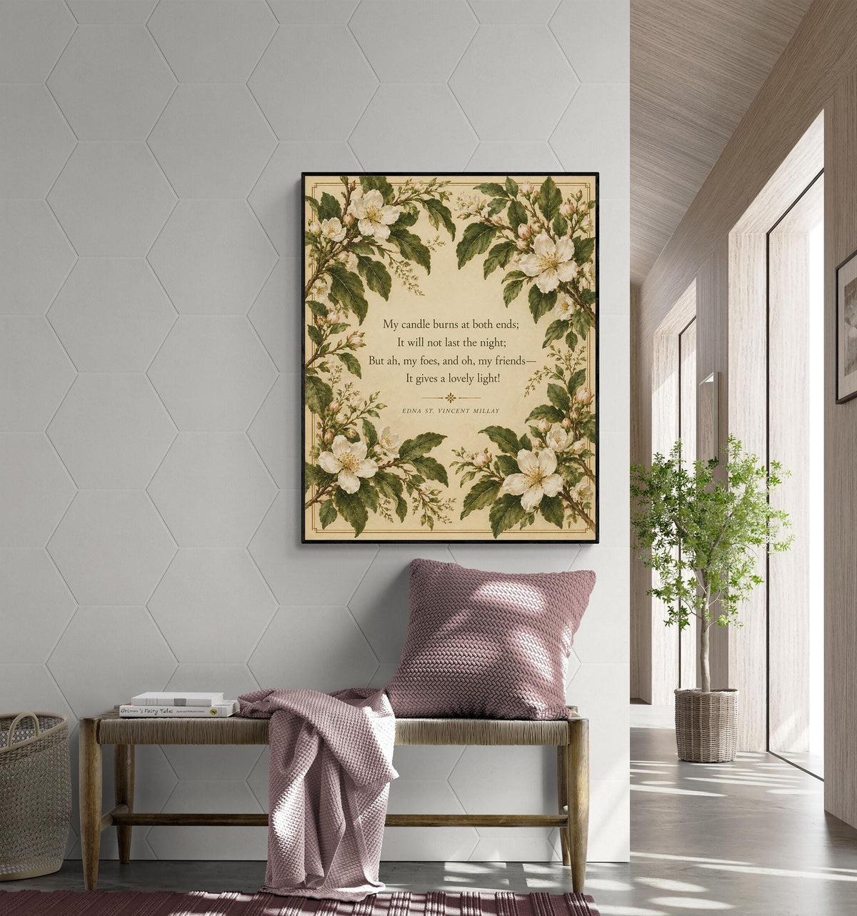 First Fig Quote Art Print | My Candle Burns at Both Ends | Edna Millay | Poetry | Botanical Home Decor | Literary Poster